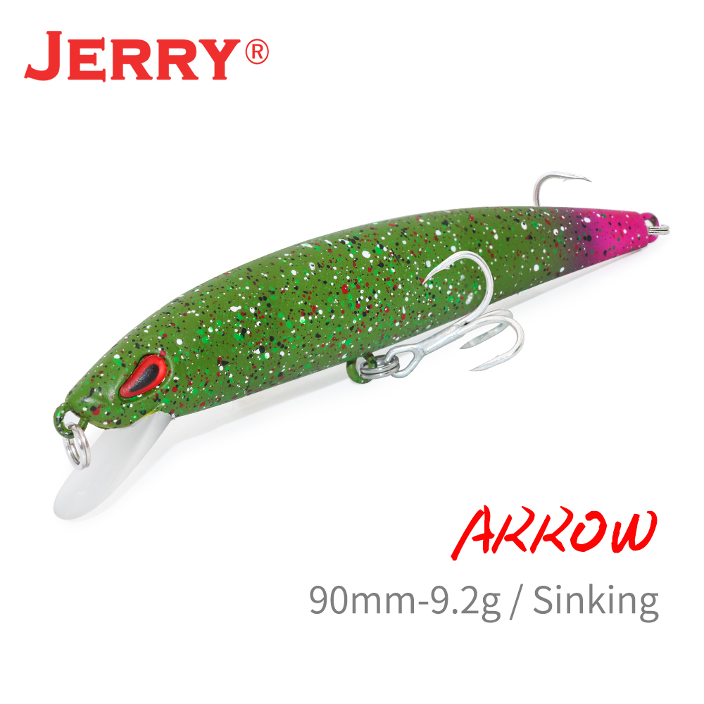 Fishing Lure Jerkbait - Jerry 矢印シンク鋳造ロットトローリングミノー餌90ミリメートル高音フックトラウト低音人工ルアージャークベイト淡水釣具