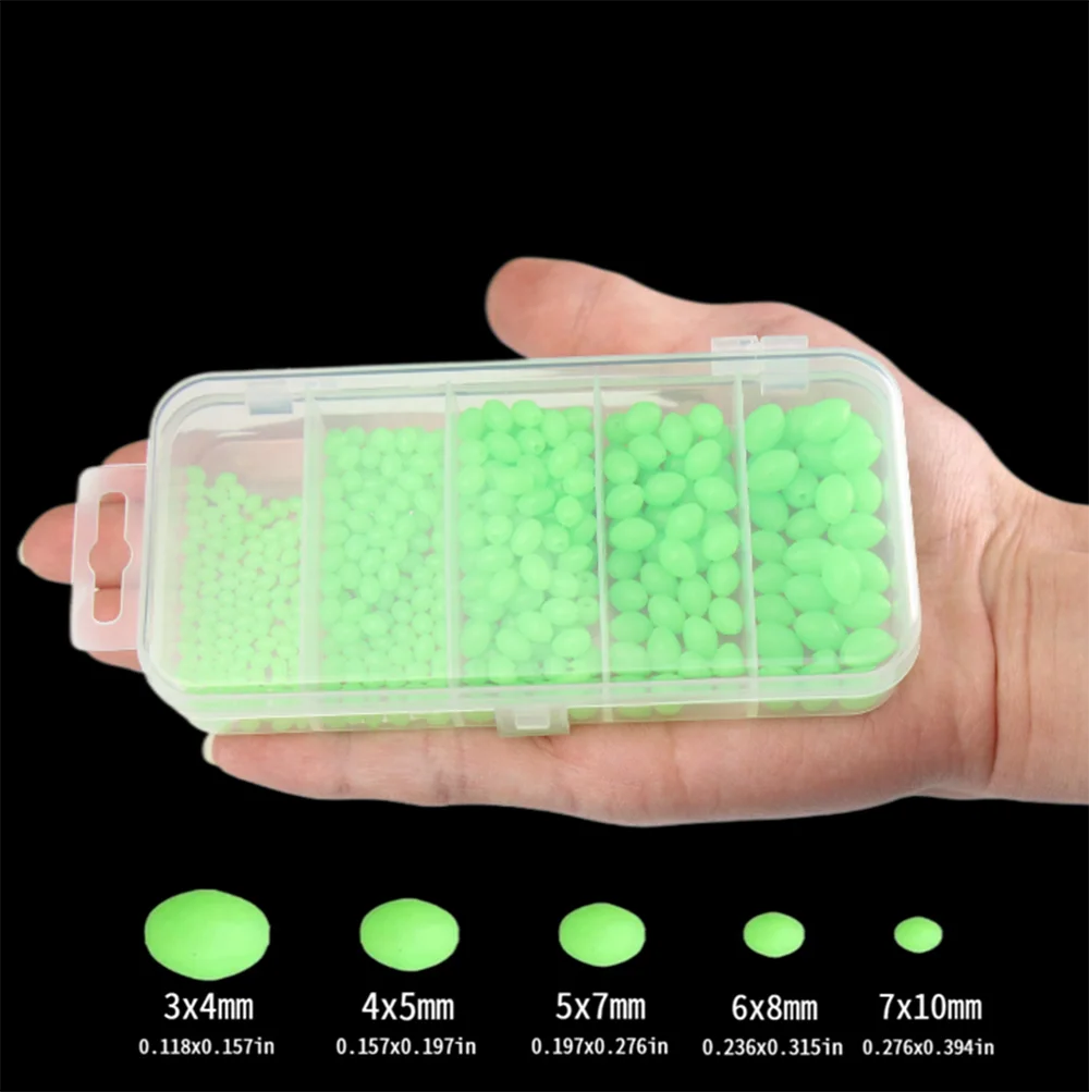 Fishing Lure Soft Plastic - B 375個入りセット、夜光素材を使用した釣り用ハードビーズ、ソフトワーム、発光する海釣り用ルアー、浮き、釣り道具、アクセサリー