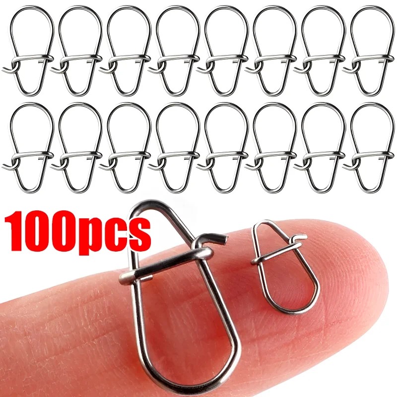 100 個ステンレス鋼釣りスナップフック付きスナップピンファ - Fishing Lure Accessories のレビューと価格